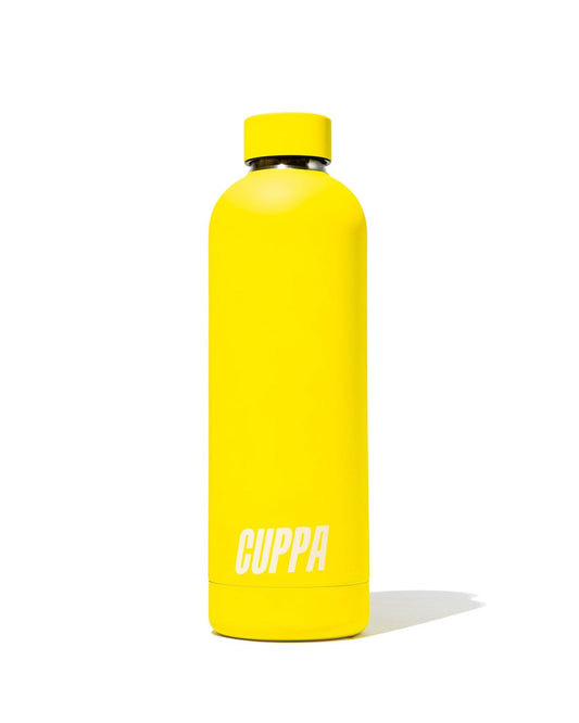Cuppa insulated water bottle bright yellow on white background