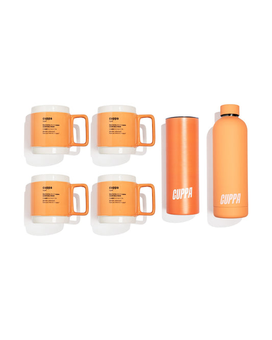 Cuppa Essential Starter Pack: 4 Cuppa Ceramic Mugs, 1 Cuppa Water Bottle, 1 Travel Mug and 1 Cuppa Tumbler