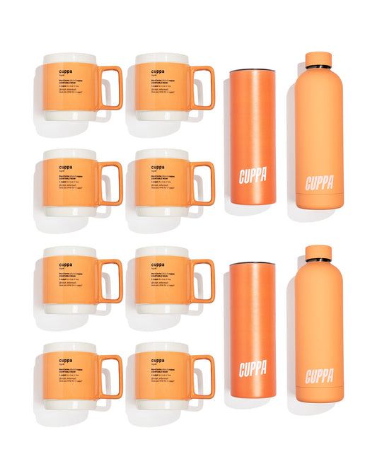 Cuppa Home Starter Pack: 8 Cuppa Ceramic Mugs, 2 Cuppa Insulated Water Bottles and 2 Cuppa Insulated Tumblers