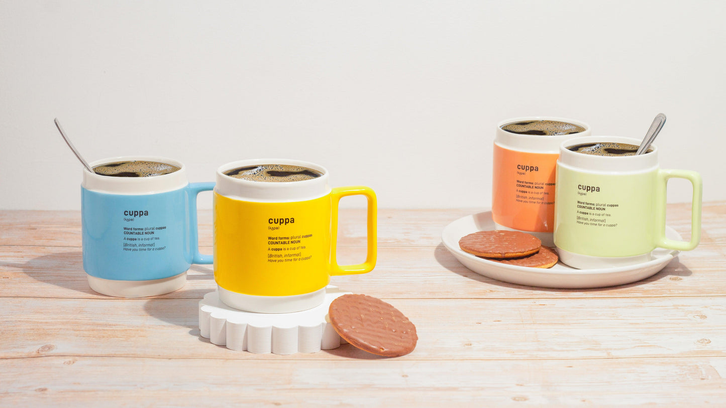 Cuppa Colour Collection: 4x Multi-Coloured Ceramic Mugs + 1x 750ml Insulated Water Bottle (Choice of Colour)