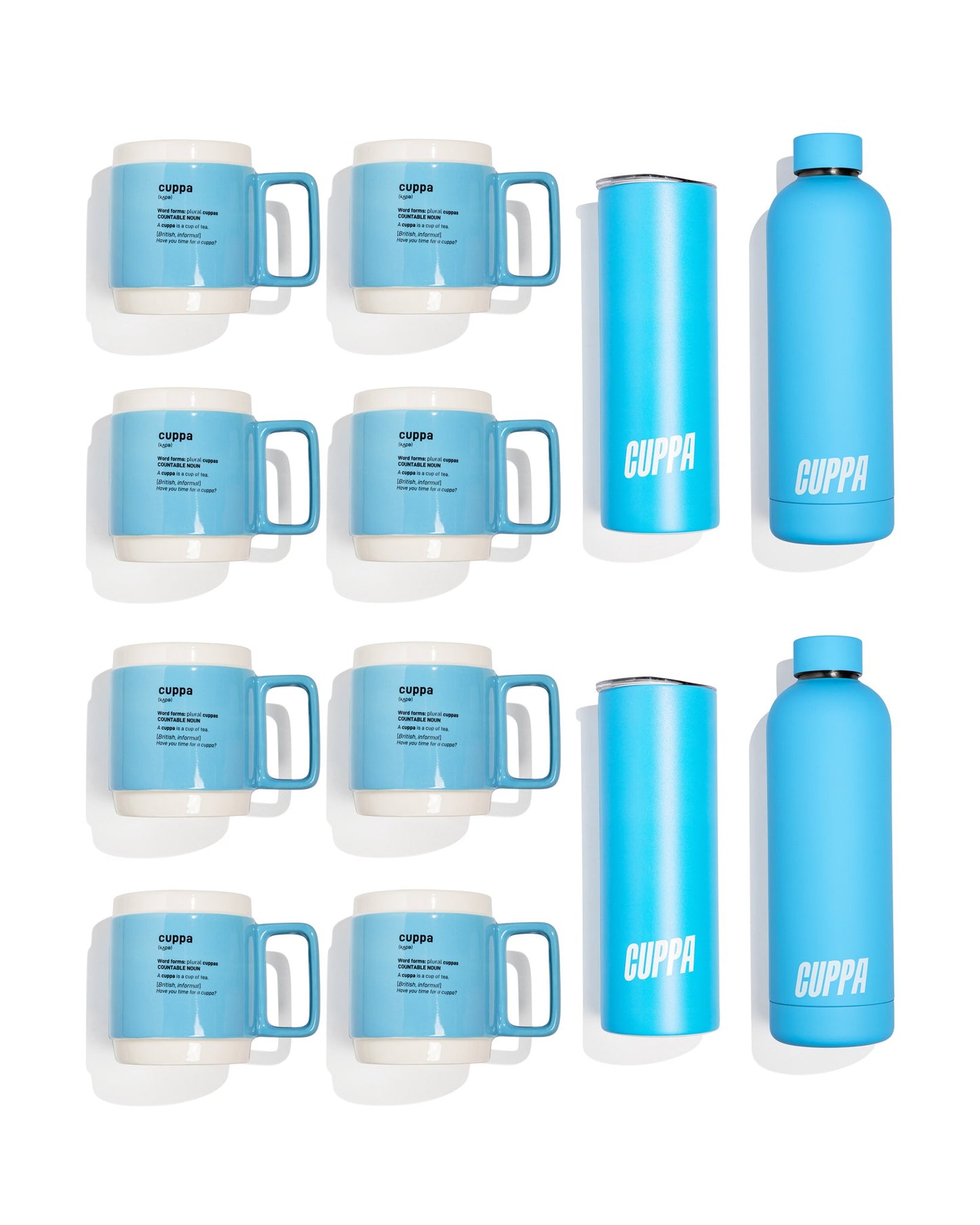 Cuppa Home Starter Pack: 8 Cuppa Ceramic Mugs, 2 Cuppa Insulated Water Bottles and 2 Cuppa Insulated Tumblers