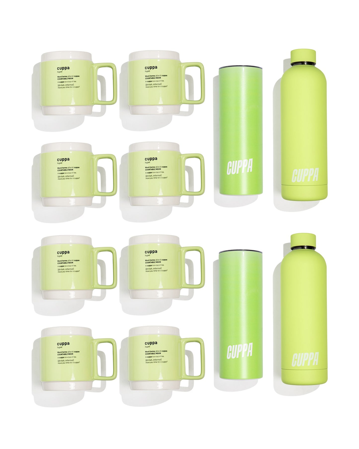 Cuppa Home Starter Pack: 8 Cuppa Ceramic Mugs, 2 Cuppa Insulated Water Bottles and 2 Cuppa Insulated Tumblers