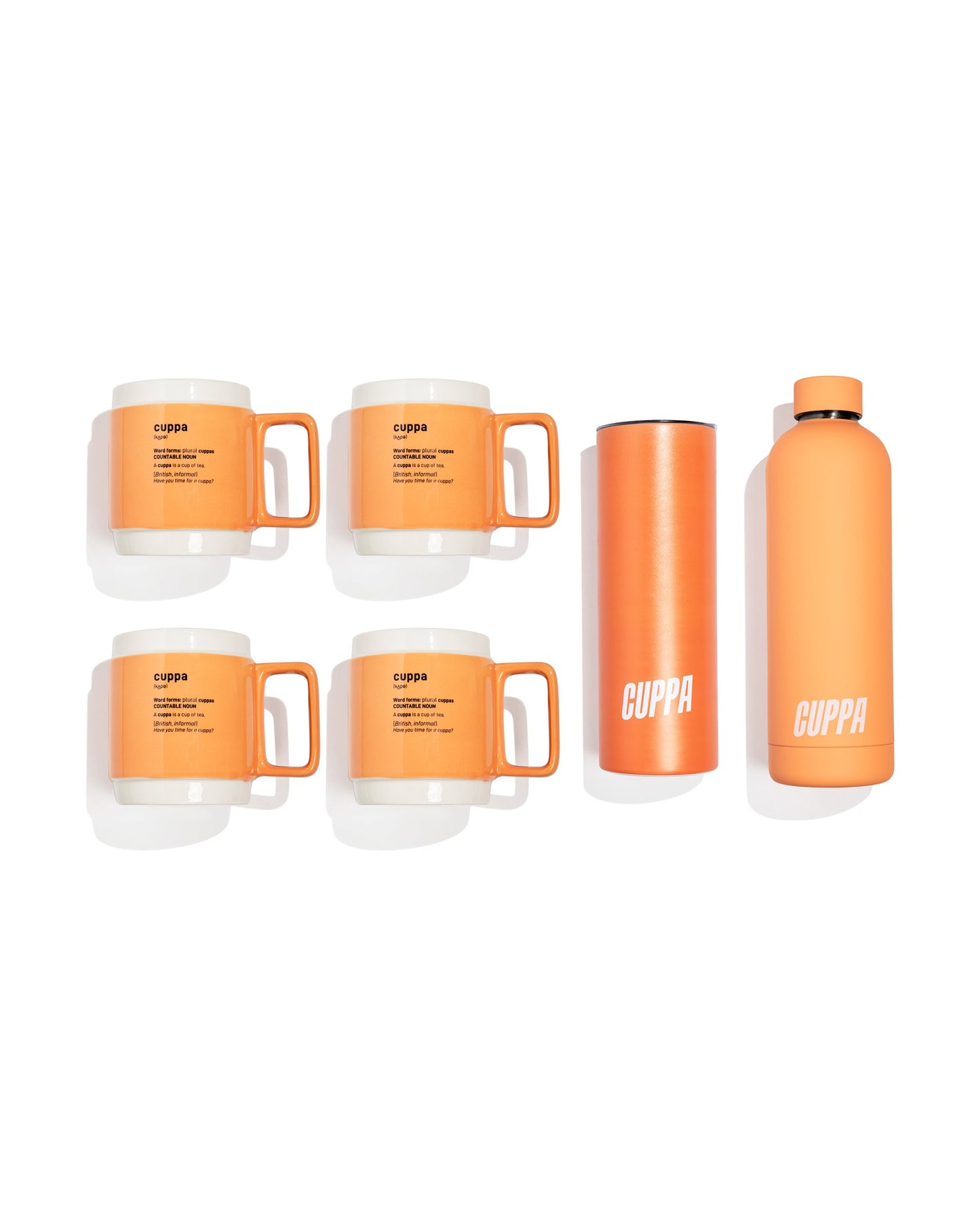 Cuppa Essential Starter Pack: 4 Cuppa Ceramic Mugs, 1 Cuppa Water Bottle, 1 Travel Mug and 1 Cuppa Tumbler