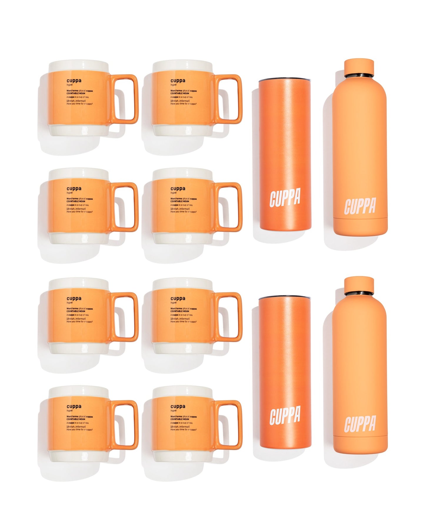 Cuppa Home Starter Pack: 8 Cuppa Ceramic Mugs, 2 Cuppa Insulated Water Bottles and 2 Cuppa Insulated Tumblers
