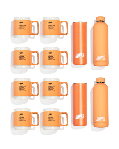 Cuppa Home Starter Pack: 8 Cuppa Ceramic Mugs, 2 Cuppa Insulated Water Bottles and 2 Cuppa Insulated Tumblers