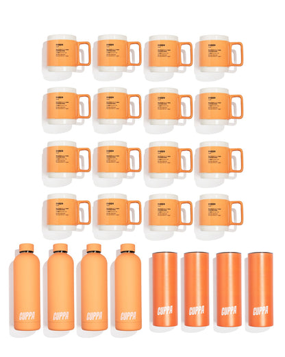 Cuppa Complete Home Starter Pack: 12 Cuppa Ceramic Mugs, 4 Cuppa Insulated Water Bottles, 4 Cuppa Insulated Tumblers
