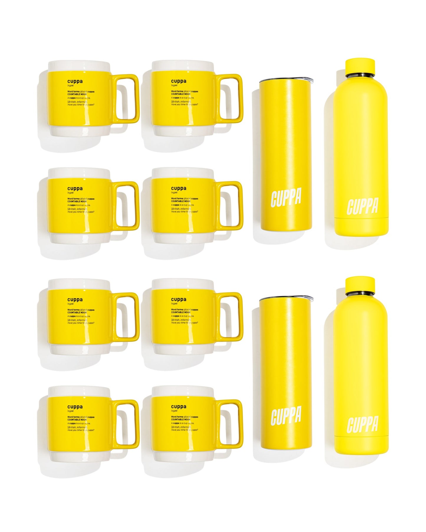 Cuppa Home Starter Pack: 8 Cuppa Ceramic Mugs, 2 Cuppa Insulated Water Bottles and 2 Cuppa Insulated Tumblers