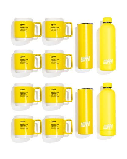 Cuppa Home Starter Pack: 8 Cuppa Ceramic Mugs, 2 Cuppa Insulated Water Bottles and 2 Cuppa Insulated Tumblers